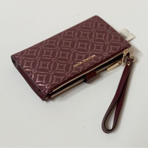 Michael Kors Jet Set Travel Large Double Zip Wallet Graphic Logo Oxblood  Multi - Picture 8 of 10